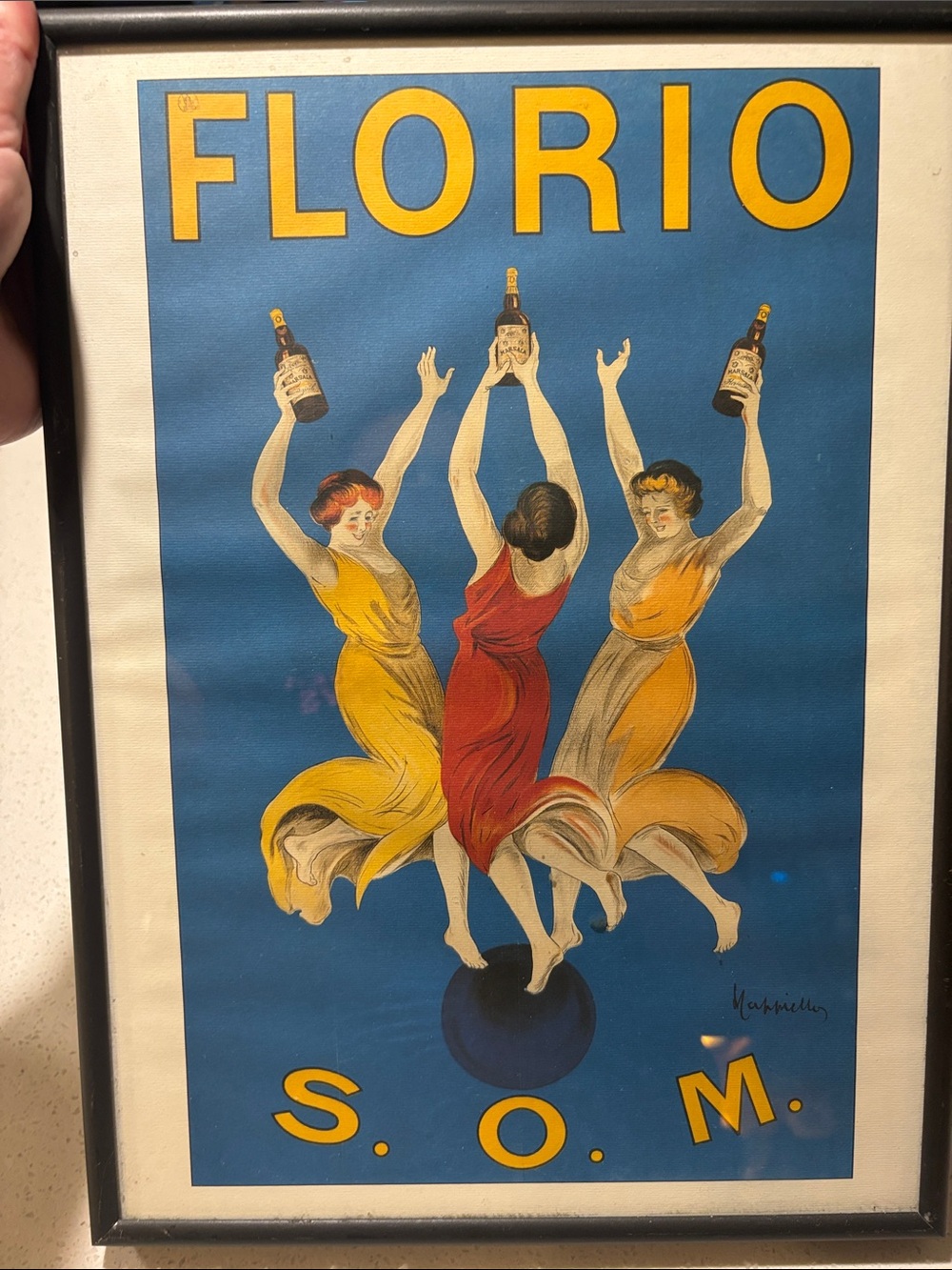 Florio Poster Print with glass and frame- Blue Background Dancing Women